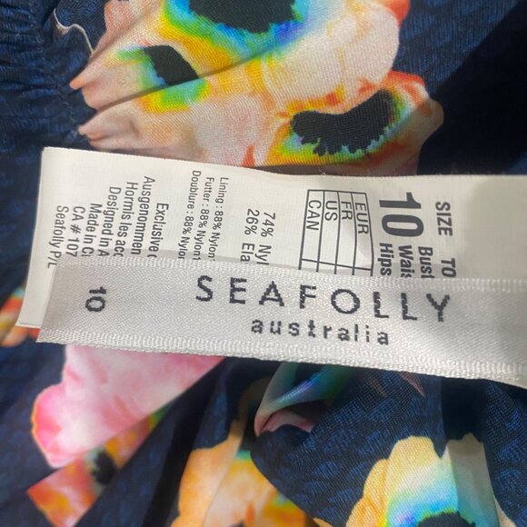 Seafolly Halter One Piece Swimsuit Womens Size 10 (US 6 )Floral Print Ruched Re - Picture 2 of 12